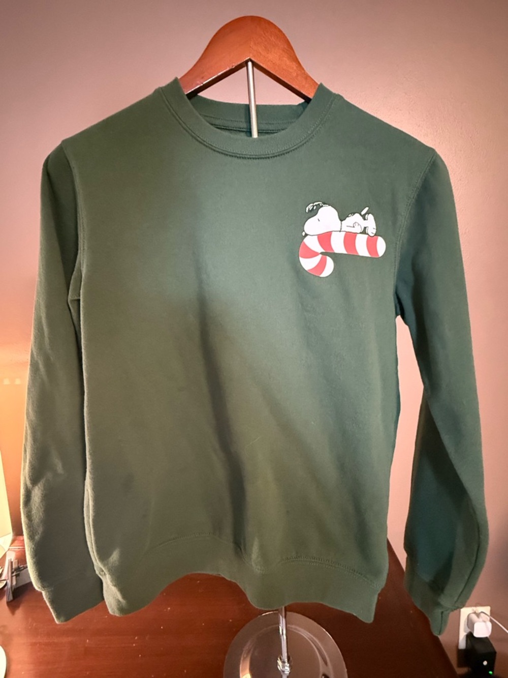 Peanuts Green Sweatshirt with Snoopy Candy Cane Graphic